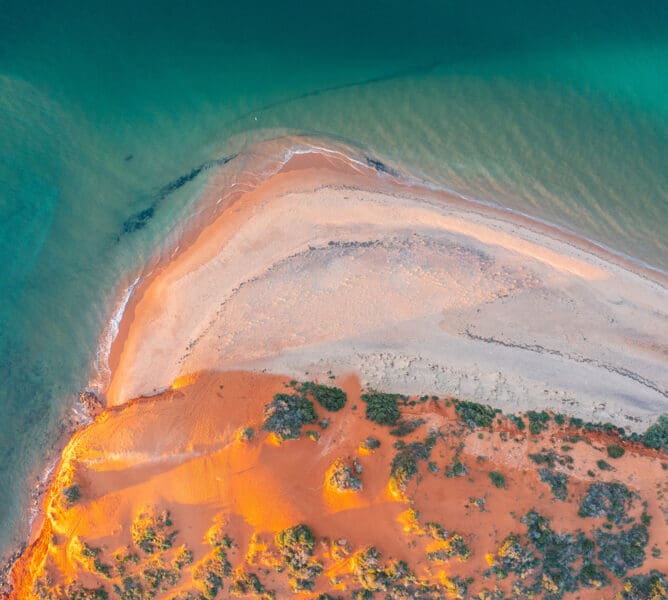 Aerial view of colorful Cape Peron at Shark Bay, Western Austral